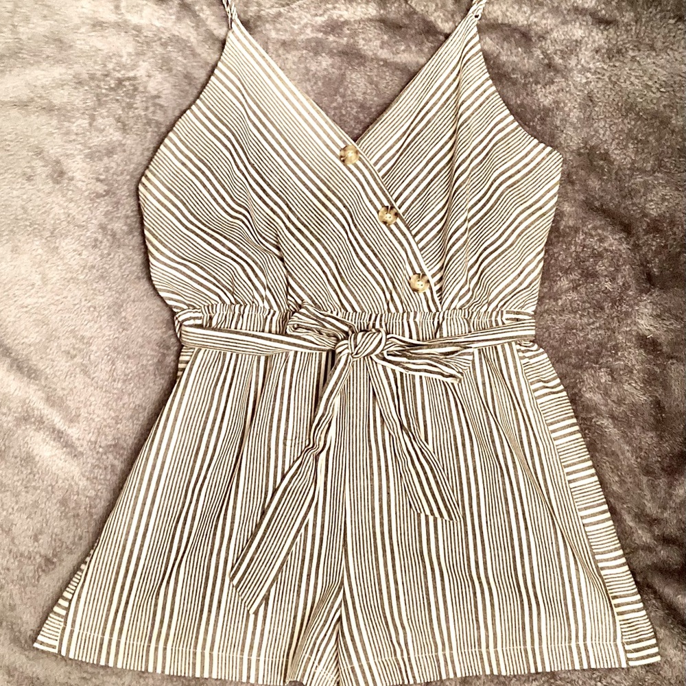 Gray And White Striped Romper